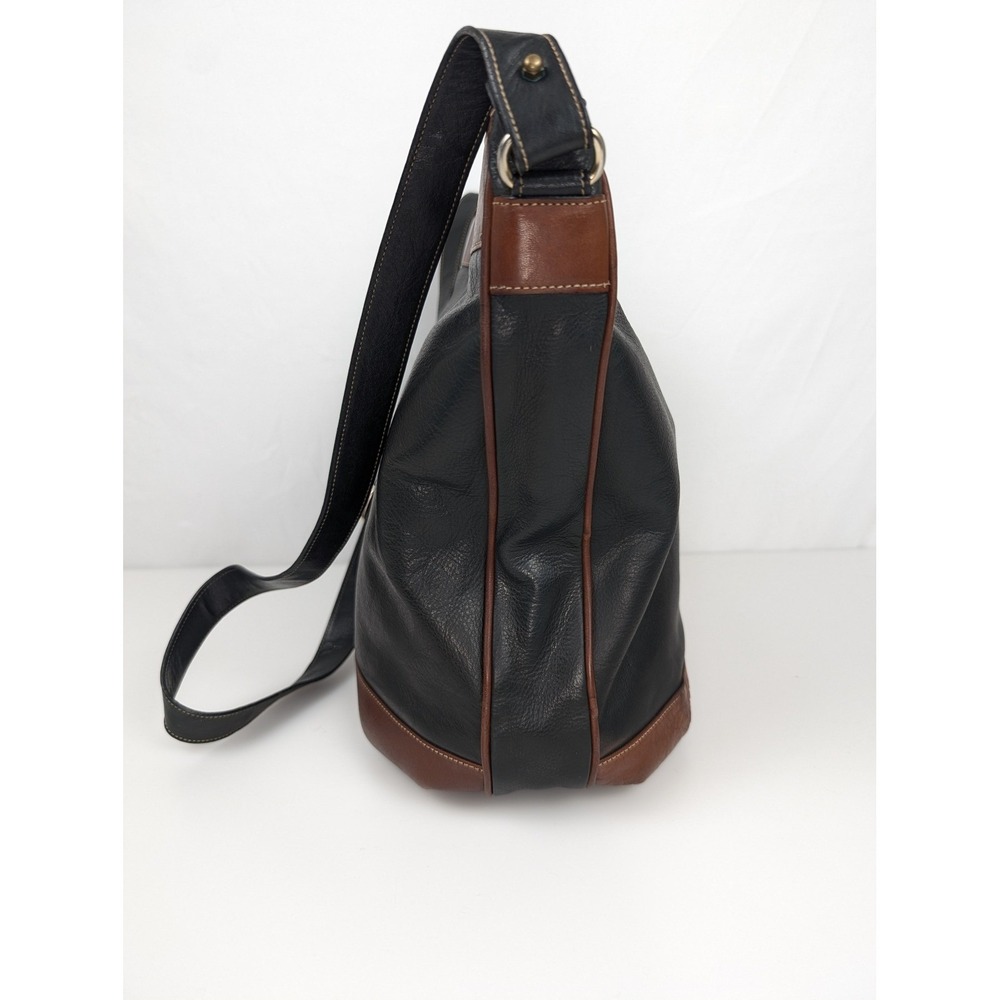 DG Monogram Leather Hobo Shoulder Bag Black Brown Two Tone Quiet Luxury Boho Y2K - Picture 6 of 12